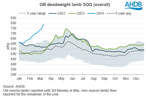 line graph showing the deadweight sqq lamb price